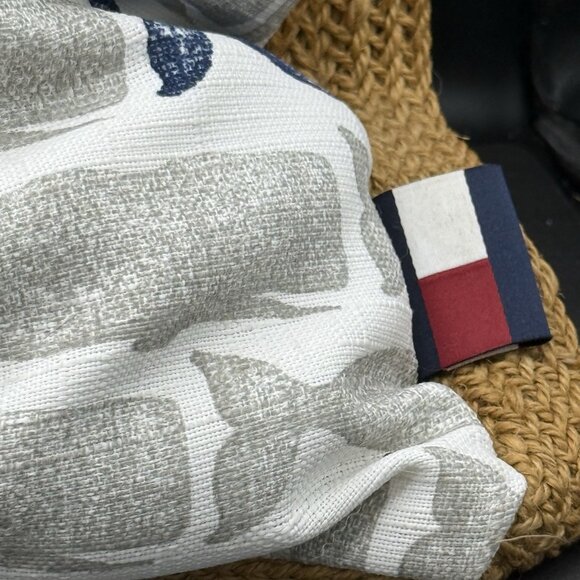 Tommy Hilfiger Blue Whale Throw Pillow Textured Border Nautical Ocean Decor - Picture 4 of 6